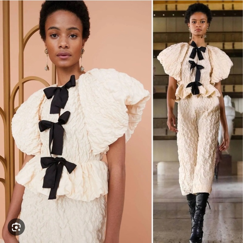 Ulla Jonson Sylvie skirt Elegant Cream Dress with Black Bow Accents